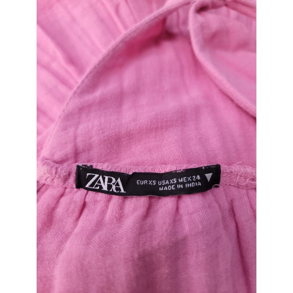 Zara Maxi Dress SZ XS Tiered Cotton Gauze Tie Strap Pink Euro Summer Bohemian - Picture 4 of 11